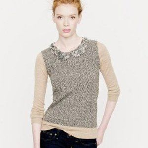 J. Crew Peter Pan Herringbone Jeweled Collar Sweater, Size Small